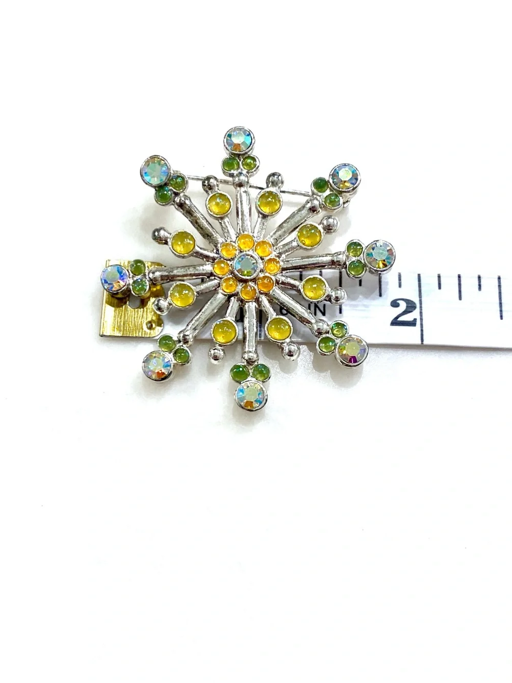 Anne Klein Silver Snowflake Brooch with Yellow, Green & Blue Stones